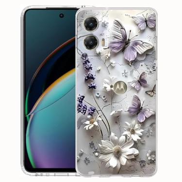 Imagem de FLYING FLIER Capa para celular Motorola Moto G Stylus 5G 2024, [proteção de corpo inteiro] [antiderrapante] [à prova de choque] linda flor borboleta fina capa de telefone TPU (azul 3)