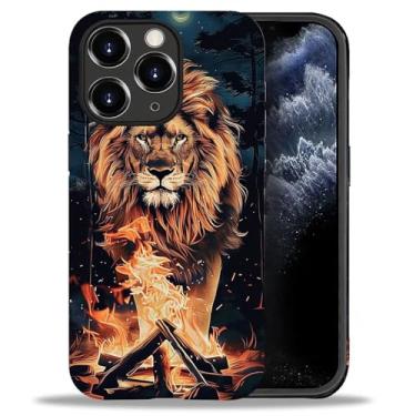 Imagem de FKBRCL4U Capa para iPhone 11 Pro, capa protetora híbrida de silicone fosco de 2 camadas para meninas e mulheres, juba de leão em chamas com estampa de fogueira noturna para iPhone 11 Pro