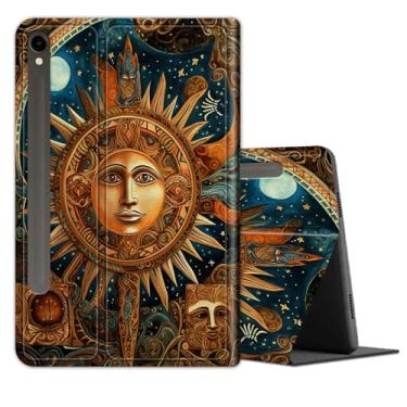 Imagem de Capa para tablet Samsung Galaxy Tab S9/S9 FE 5G 11/10,9 polegadas 2023 (modelo SM-X710/SM-X716B/SM-X718U/SM-X510), capa de couro com suporte multiângulo com hibernar/despertar automático, sol dourado