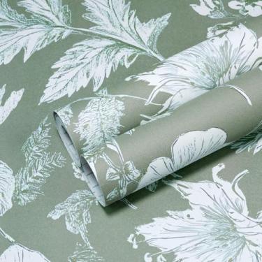 Imagem de Amiya Papel de parede floral verde sálvia descasque e cole folhas vintage removível papel de parede boho verde branco flor impermeável papel de parede decorativo de vinil autoadesivo 480 cm