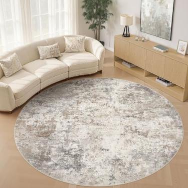 Imagem de UERMEI Tapete redondo de 3 metros para sala de estar - 25 x 25 cm, lavável, grande, neutro, moderno, abstrato, macio, fino, tapete para uso interno, tapete antiderrapante para quarto, embaixo da mesa
