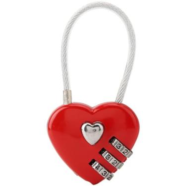 Imagem de Cadeado em forma de coração, combinação de código de 3 dígitos, cadeado de mala de bagagem, com cabo de metal Love Heart, cadeado com senha para bagagem, mochilas (vermelho)