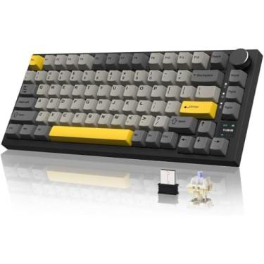 Imagem de ATTACK SHARK x AJAZZ AK820PRO Teclado mecânico para jogos RGB 75% com tela TFT e botão,ANSI,2.4G/BT5.1/USB-C com fio,5 espumas de absorção de som,interruptor linear hot-swap para PC MAC(Cinza Amarelo)