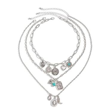 Imagem de Todu Colar ocidental feminino cowboy botas de vaqueira chapéu turquesa pingente colar vintage étnico western country joia, Zinco, Sem Pedra Preciosa