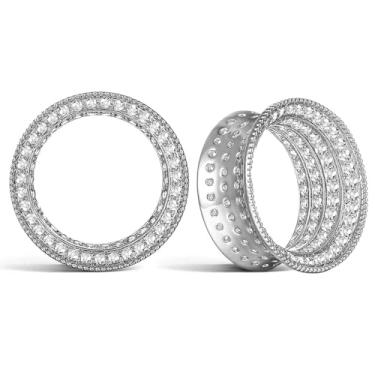 Imagem de Casvort 2 peças hipoalergênicas 8 mm-20 mm clássico cheio de zircônia, alargador único, alargador de orelha, vintage, latão versátil, bijuteria de piercing corporal de casamento, 16mm (5/8''), Metal