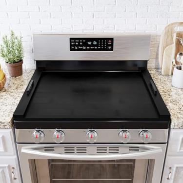 Imagem de SpaceAid Capa de cozinha para fogão com alças, capas superiores para queimadores a gás e fogão elétrico, acessórios de decoração de forno, bandeja de madeira para bancada, bambu preto