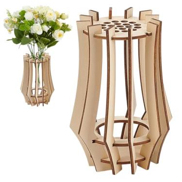 Imagem de WADORN Vaso de flores de madeira, vaso de madeira, buquê de flores, conjunto de montagem de arranjo de flores artificiais, suporte de exibição para rosas flor de cerejeira tulipas de girassol