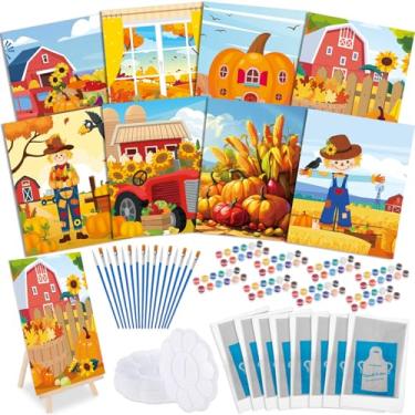 Imagem de Tenceur Kit de 72 peças de tela pré-desenhada, 20 x 25 cm, kit de pintura e gole para adultos, pintura faça você mesmo, tela pré-impressa, com cavaletes de design, aventais, pincéis para presentes de