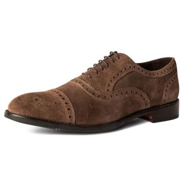 Imagem de Anthony Veer — Tênis masculino Ford Wingtip Brogue com cadarço de couro de flor integral formal para casamento e escritório Goodyear Welt, Honey Brown - Calfskin Suede, 7