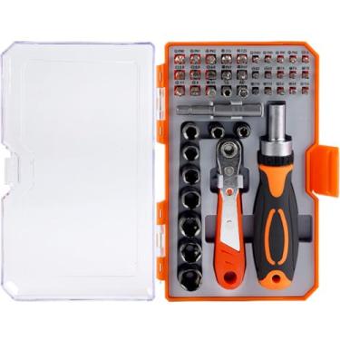 Imagem de Parafusa de Ratchet Magnética de Precisão + Chave de Ratchet, com Bit de Parafusa CRV, Soquete, Ferramenta de Reparação para Carro, Dispositivos Eletrônicos, Móveis, Bicicletas (42 IN 1 laranja)