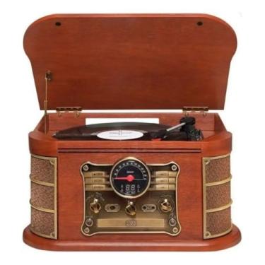Imagem de Vitrola Toca Discos Vinil Retro Bluetooth Cassete Usb Cd Player Rádio Fm Entrada Auxiliar Reproduz E Grava Vintage Bivolt 25W Raveo Spazio