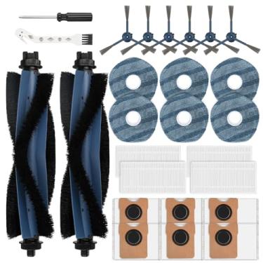 Imagem de Pacote com 26 acessórios de substituição para robô aspirador de pó Eufy Omni C20, 2 escovas principais, 4 filtros, 6 sacos de pó, 6 esfregões, 6 escovas laterais, 1 escova de limpeza, 1 chave de fenda