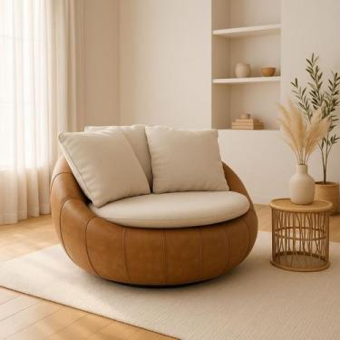 Imagem de Poltrona Giratória Madeira Escritório Sala Quarto Almofadas Luxo Refor