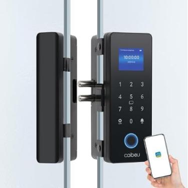 Imagem de Fechadura Eletronica Inteligente Digital Biométrica WKZW-B6, para Porta de Vidro, Tuya APP, Instalação Sem Furos