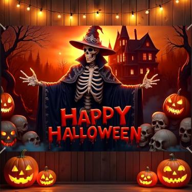 Imagem de Happy Halloween Banner Decorações Abóbora Fantasma Caveira Castelo Tema Decoração de Fundo para Halloween Interior Exterior Festa Foto Cabine Suprimentos de Fundo (Castelos)