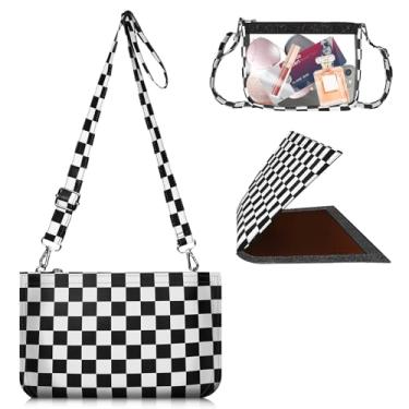 Imagem de QiuQiuQi Bolsa transparente para eventos em estádios, bolsas de ombro pequenas transparentes para mulheres, estádio vem com capa removível, Xadrez preto e branco, Casual