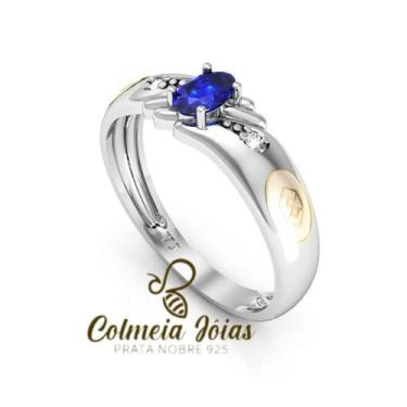 Imagem de Anel de formatura feminino prata 925 - COLMEIA JOIAS, Azul, +-2,4gr