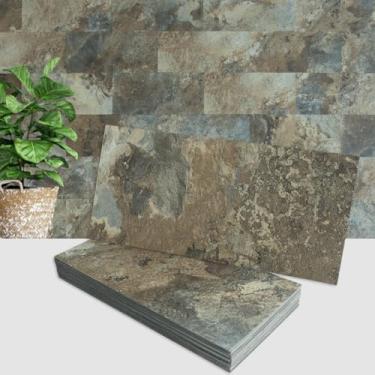 Imagem de AULIGET 20 peças de azulejos de parede Backsplash de ardósia bege e marrom, 15,24 cm x 30,5 cm de pedra sintética de PVC em azulejos Backsplash Kitchen