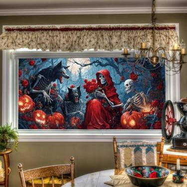 Imagem de HOMETITUTE Adesivo decorativo para janela de Halloween, caveira, lobo, privacidade, adesivo estático, removível, 90 x 44 cm, para porta de vidro, casa e escritório, quartos