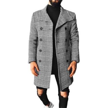 Imagem de Trench Coat Masculino Casaco Masculino Casaco Xadrez Duplo Abotoado Lapela Casual, As Shown, 4XL