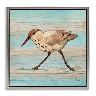 Imagem de Stupell Industries Tela flutuante cinza de teca litorânea Sandpiper Design de arte de parede por Paul Brent, 63 x 63 cm