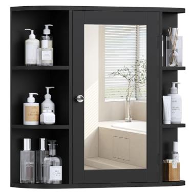 Imagem de TEENFON Espelho de armário de remédios com porta e prateleiras ajustáveis, armário de remédios de banheiro com espelho, armários de remédios para banheiro, preto