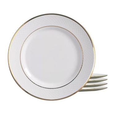 Imagem de Jogo 6 Pratos Fundo Cerâmica 25Cm Borda Dourada Filete Ouro