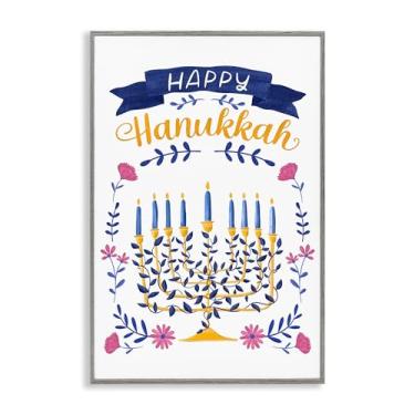 Imagem de Stupell Industries Design de arte giclée emoldurado cinza floral Menorah Happy Hanukkah por JJ Design House LLC, 61 x 40 cm