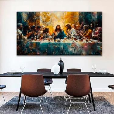 Imagem de Quadro Decorativo Religioso Santa Ceia, Tela em Canvas, ideal para ambiente de Sala de estar, jantar, reuniões, Quarto e Hall de entrada (100x70cm)