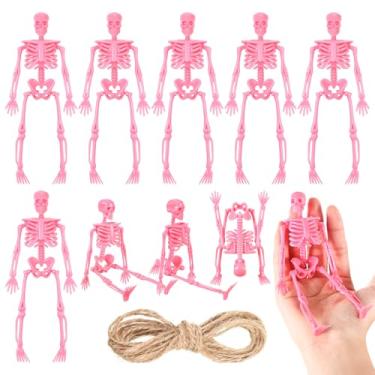 Imagem de Jetec Decoração de Halloween Mini Esqueleto Rosa com Corda de Juta 15 cm Pequenos Esqueletos Decorações de Esqueleto de Plástico para Acessórios de Artesanato Lembranças de Festa (6 Peças)