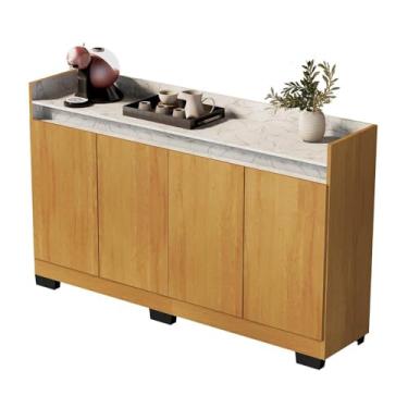 Imagem de Aparador Buffet Sala Lorde Marmorizado 4 Portas Mel/marmore Branco