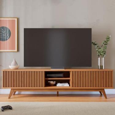 Imagem de Rack para TV 75 Polegadas Fortaleza 4 Portas 1 Prateleira Ripado (Marrom)