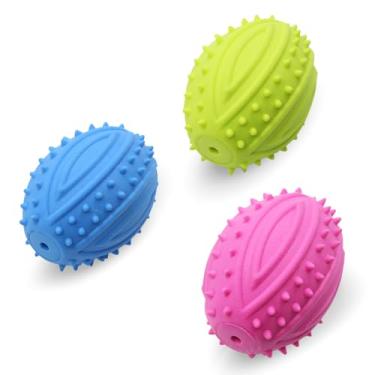 Imagem de AdoPet Brinquedo de bola de rugby para cães – Bola de borracha durável com pontas para saúde bucal, treinamento interativo de busca e alívio do estresse, brinquedo não tóxico para cães pequenos