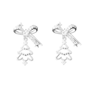 Imagem de Brincos femininos com laço de diamante para cartilagem de árvore de Natal - CZ pérola chapéu de Papai Noel, luvas de boneco de neve, tragus, brincos de costas planas, joias fofas de Natal 20G, 20g