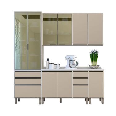 Imagem de Cozinha Compacta 5 Pçs Tampos E Vidro Reflecta 230cm Linea L Pátina Ff/Mocca Laca