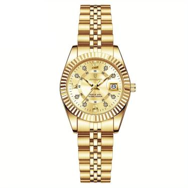 Imagem de Relógio Feminino Elegante Com Strass Em Aço Inoxidável De Quartzo Casual Dourado Dourado