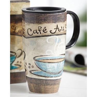 Imagem de Topadorn Canecas de viagem de cerâmica altas de 500 ml Tampa selada com caixa de cor e alça de xícara de café, café