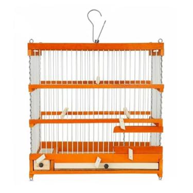 Imagem de Gaiola Artesanal para Pássaros Pequenos, Madeira e Fibra, 29 x 28 x 15 cm, Laranja