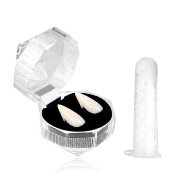 Imagem de MXXGMYJ Vampire Teeth Fangs 17mm Horror Fangs Dentures White False Teeth Fake Fang Gift Box Halloween Costume Accessories Masquerade Party Favors Werewolf Makeup Vampire Cosplay Props 1 Pair