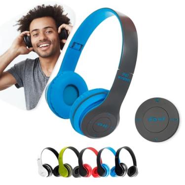 Imagem de Fone de Ouvido Bluetooth Headphone P47 Sem Fio Wireless Micro Sd 5.0 Dobrável Com Microfone Regulável Para Corrida Academia Escritório Caminhada Reunião Linha Premium (Azul)