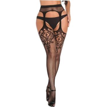 Imagem de 2 Pcs Meias Para Lingerie Feminina, Meias Pretas Hold-up Meias Mulheres Meninas Meias Arrastão Preto Sheer Lace Meias Meias Calças Justas Com Cintura Alta, F, One Size