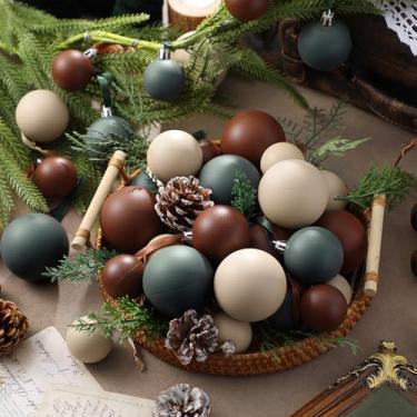 Imagem de Giegxin 48 peças de enfeites de bola de Natal neutros com textura fosca decoração de árvore de Natal vintage rústica decoração de pendurar de Natal tamanhos variados ornamentos boho para festa na