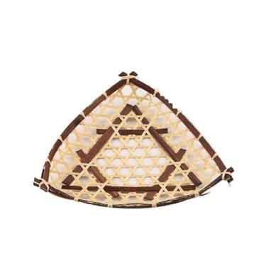 Imagem de Cestas de armazenamento de bambu trançado à mão, organizador decorativo para casa, frutas e lanches(Brown triangle basket)