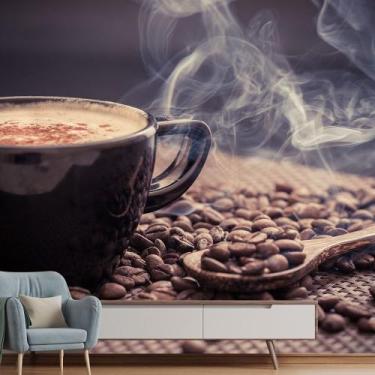 Imagem de Papel de Parede Café Cafeteria Xícara Grãos Sala Adesivo - 205pcm - Al