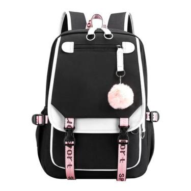 Imagem de Mochila JiaYou Teenage Girls' Middle School 21L branca preta