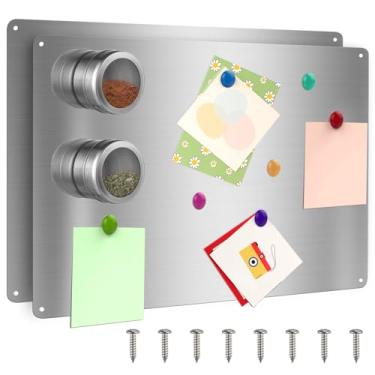 Imagem de Sanbege Pacote com 2 placas autoadesivas de aço inoxidável 430 para ímãs, quadro de avisos de metal grande de 43 x 30 cm com parafusos para parede, geladeira, armário de cozinha, escritório, escola