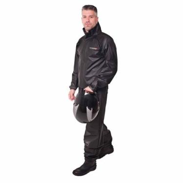 Imagem de Conjunto Capa de Chuva Pvc M Combate c/ Capuz Masculino Preto Refletiv