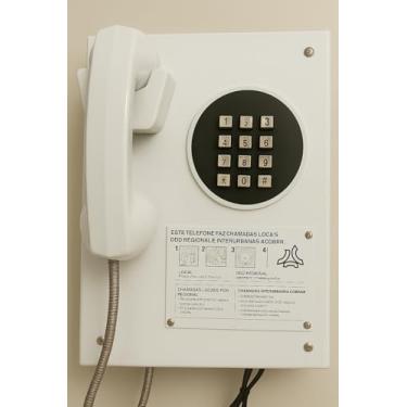Imagem de Orelhão Telefone Interfone Público Retrô Antigo Vintage, Discagem Digital com Teclado Metálico, (Branco)