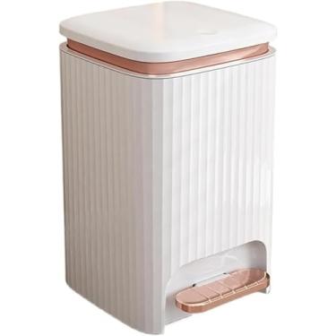 Imagem de Lixeira Lixeira De Plástico Quadrada De 9/12 Litros Com Tampa, Tampa De Abertura Dupla Pedal Lixeira Com Anel De Pressão Embutido Para Sala De Estar, Quarto, Cozinha, Banhe, White+rose Gold, 12L