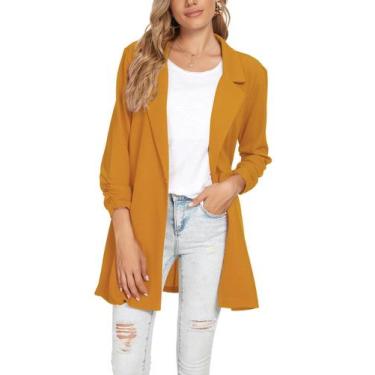 Imagem de Blazer Unifizz feminino com frente aberta, manga 3/4, amarelo, tamanho